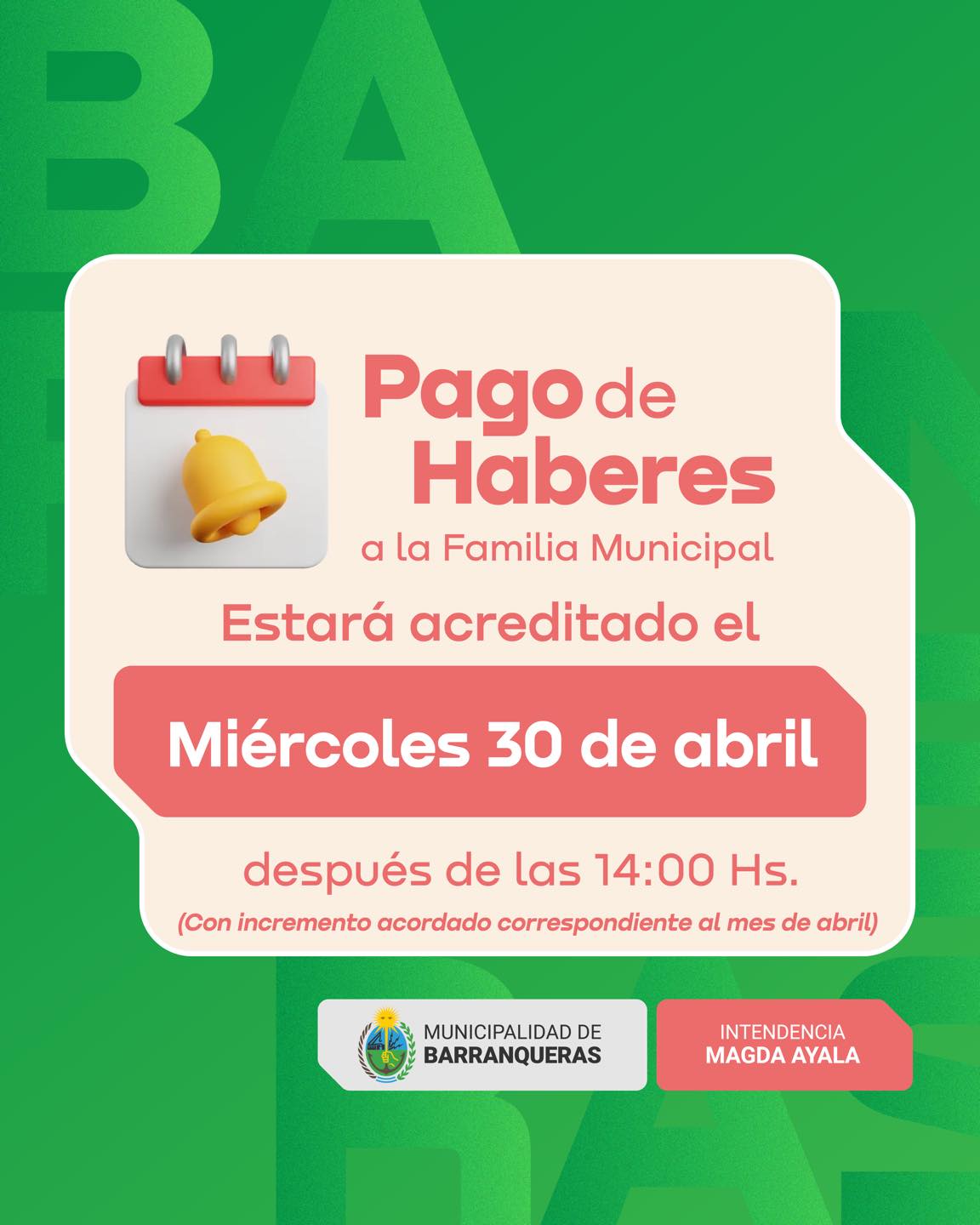 Hoy cobran los empleados municipales de Barranqueras