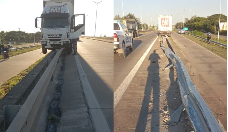 Un camión de gran porte perdió el control y quedó colgado en el viaducto