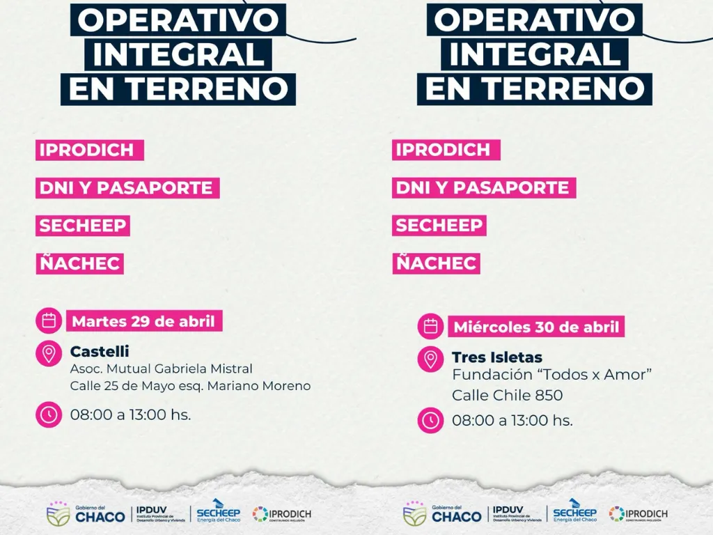 El operativo integral en terreno llega a Castelli y Tres Isletas