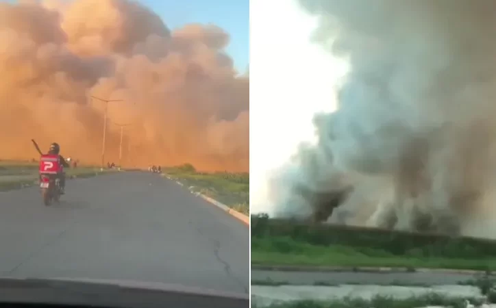 Fuego en Puerto Vilelas debido a la quema de pastizales alerta a la población