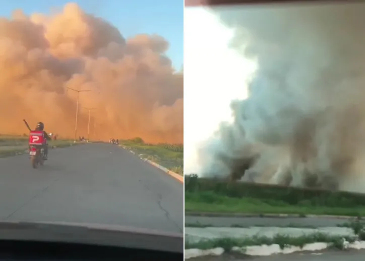 Fuego en Puerto Vilelas debido a la quema de pastizales alerta a la población