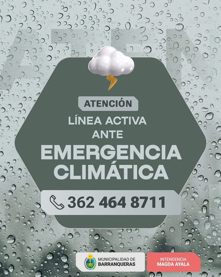 El Municipio de Barranqueras recordó las líneas de emergencia ante el pronostico de tormentas