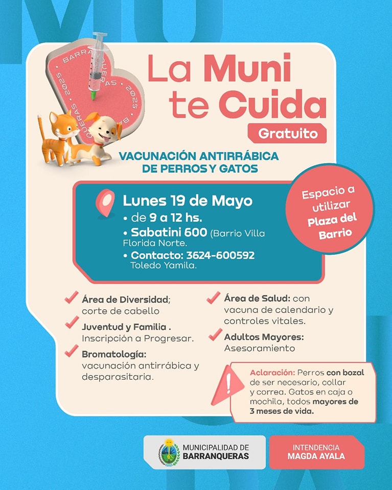 Vacunación antirrábica para perros y gatos en Barranqueras