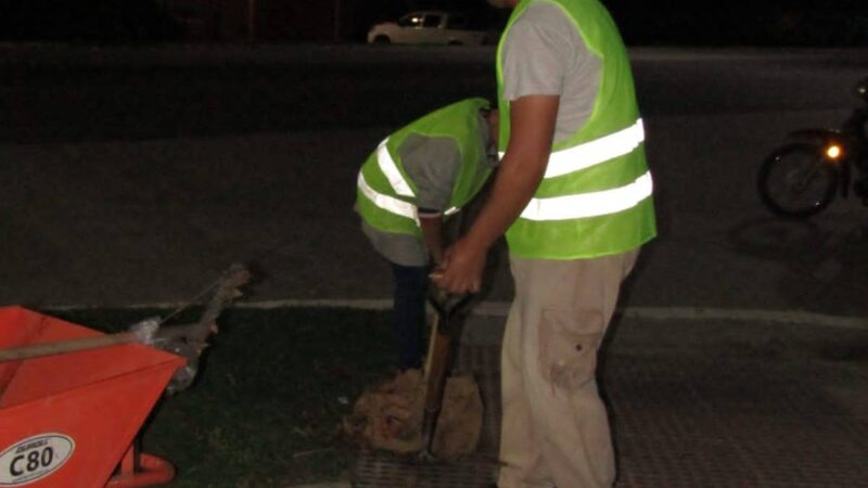 Trabajadores municipales de Vilelas realizaron limpieza nocturna en la ciudad