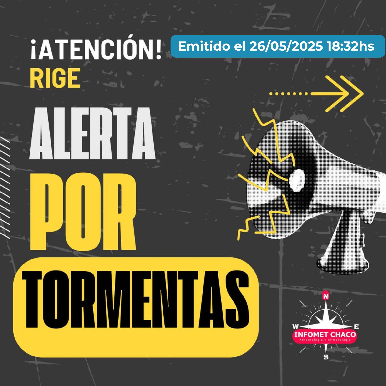 El Municipio de Vilelas alertó a los vecinos por el vigente alerta meteorológico