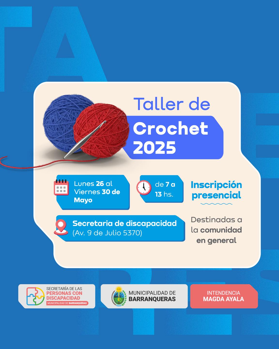 El Municipio de Barranqueras invita a talleres gratuitos