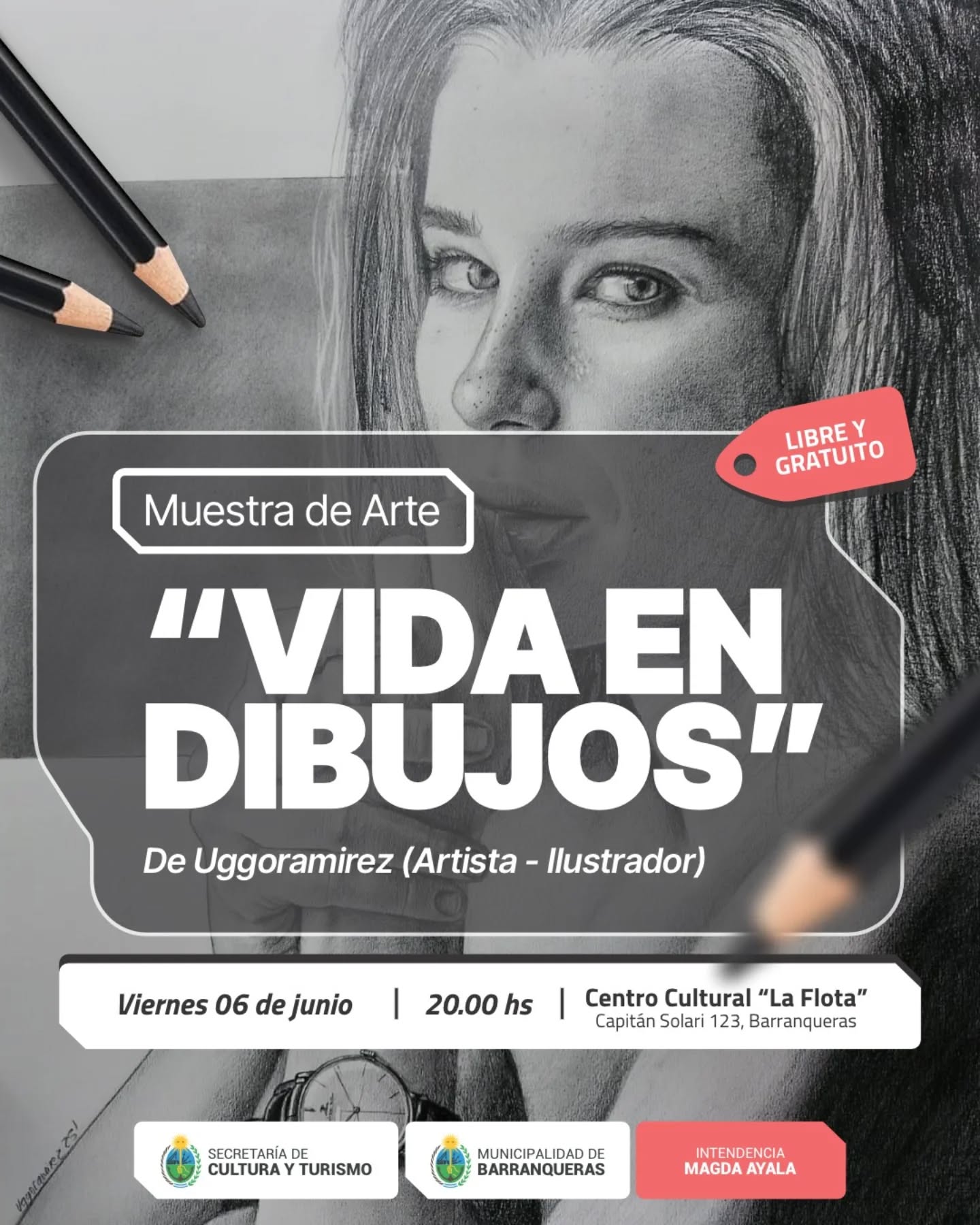 Barranqueras se prepara para inaugurar la muestra de arte «Vida en Dibujo» de Hugo A. Ramírez