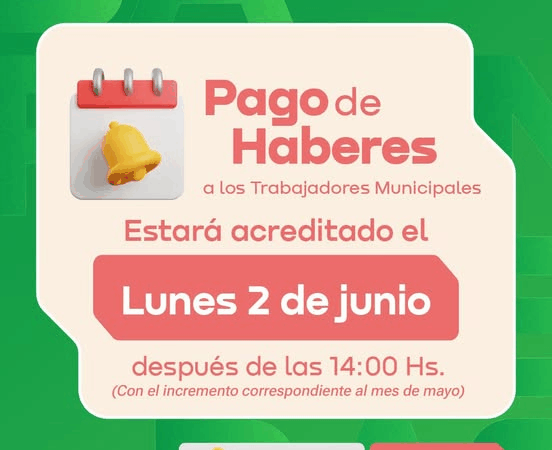 Acreditación de salarios con aumento correspondiente al mes de mayo