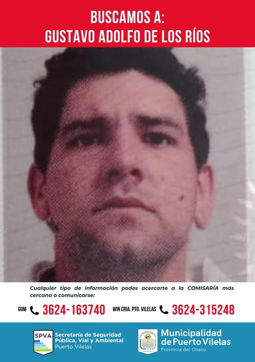Buscan intensamente a Gustavo Adolfo De Los Ríos, desaparecido desde el viernes en Puerto Vilelas